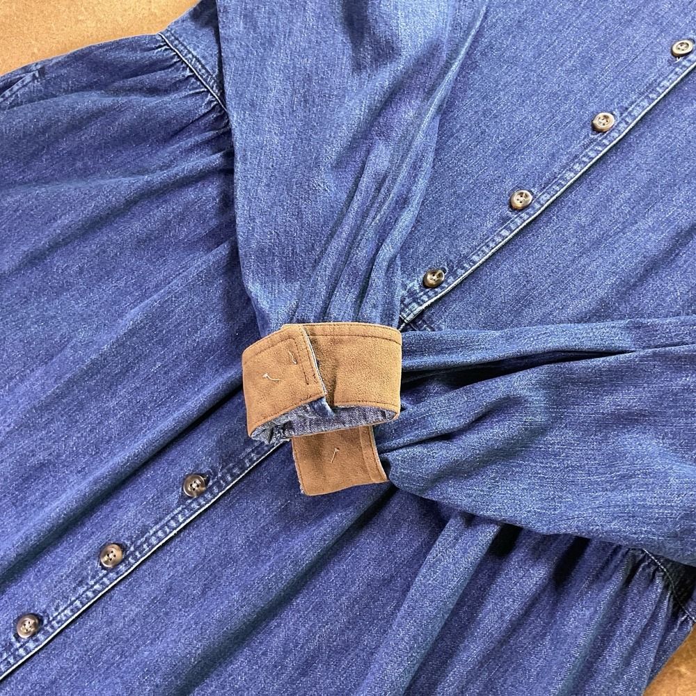 LL Bean Denim Shirt Dress Blue Cotton Corduroy Trim Womens 20 Petite ODL22 Midi
